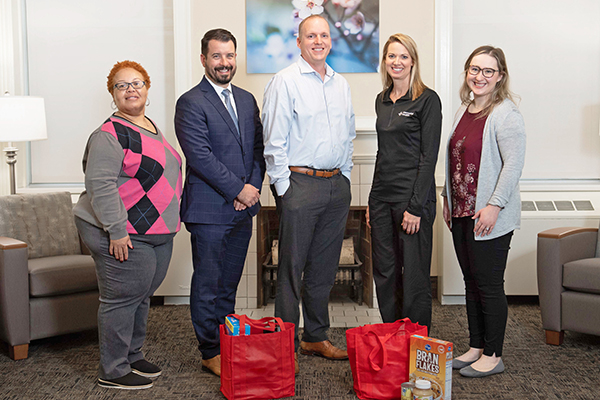 Decatur Memorial Hospital colleagues supply and donate bags of food for food insecure patients upon hospital discharge